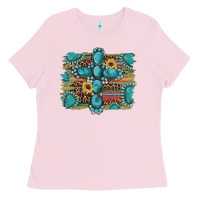 Bubblegum Pink western gemstone cross sunflowers serape leopard glitter Ladies Tee - Artiststas