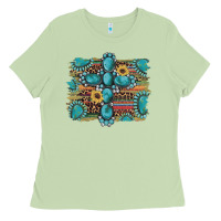 Matcha western gemstone cross sunflowers serape leopard glitter Ladies Tee - Artiststas