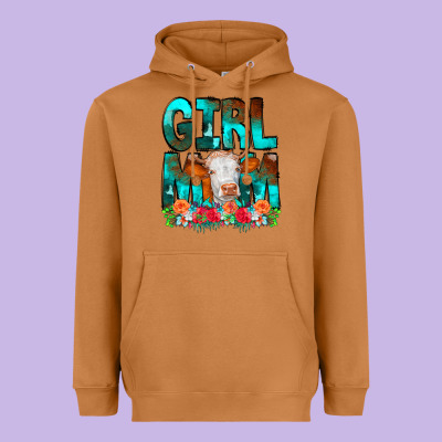 Girl Mom Cow Flowers Heavyweight Hoodie Designed By Cowcowdesign
