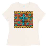 Western Gemstone Cross Sunflowers Leopard Serape Glitter Wooden Tumble Ladies Tee | Teevron