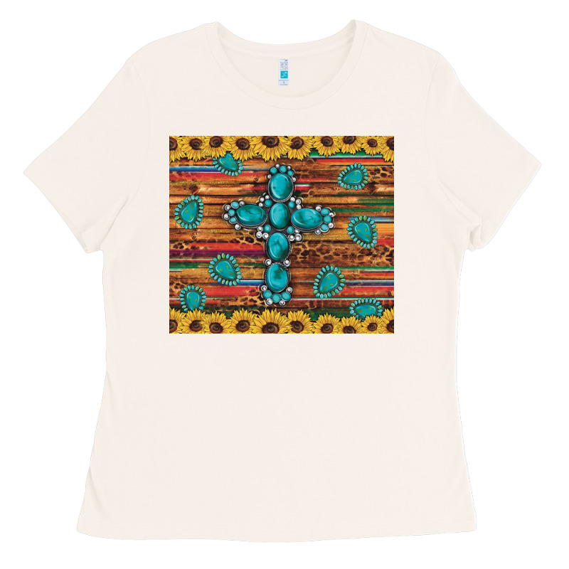 Western Gemstone Cross Sunflowers Leopard Serape Glitter Wooden Tumble Ladies Tee by Artiststas | Teevron