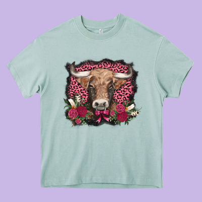 V.d. Cow And Roses Heavy Core Tee Designed By Adodesignshop