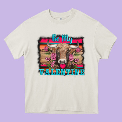 Be My Valentine With Cow Heavy Core Tee Designed By Adodesignshop