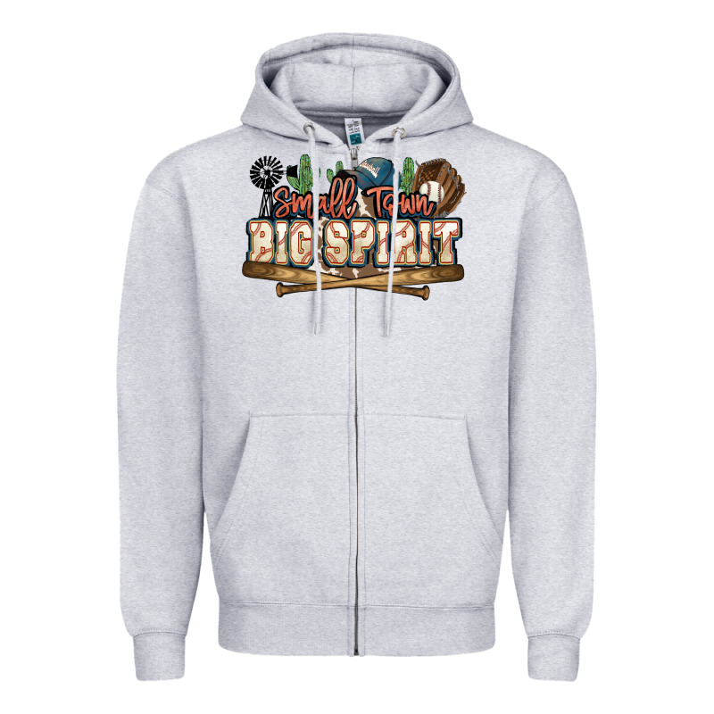 Small Town Big Spirit Baseball Zipper Hoodie by HowdyJamesFarm | Teevron