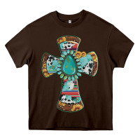 Chocolate Brown cross with leopard sunflower gemstone serape cowhide Heavy Core Tee - Artiststas