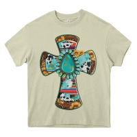 Mossy cross with leopard sunflower gemstone serape cowhide Heavy Core Tee - Artiststas