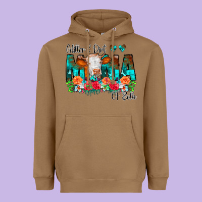 Glitter Dirt Mama Of Both Cow Flowers Heavyweight Hoodie Designed By Cowcowdesign