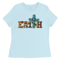Baby Blue western gemstone cross faith Ladies Tee - Artiststas