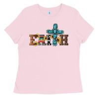 Bubblegum Pink western gemstone cross faith Ladies Tee - Artiststas