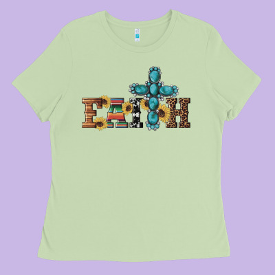 Western Gemstone Cross Faith Ladies Tee Designed By Artiststas