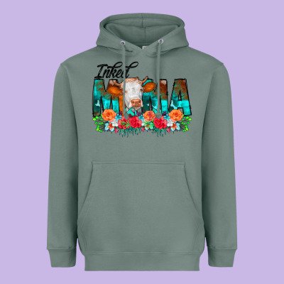 Inked Mama Flowers Cow Heavyweight Hoodie Designed By Cowcowdesign