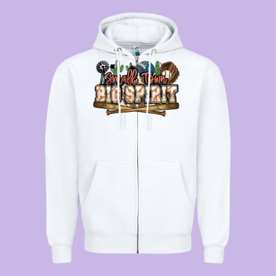 Small Town Big Spirit Baseball Zipper Hoodie Designed By Howdyjamesfarm