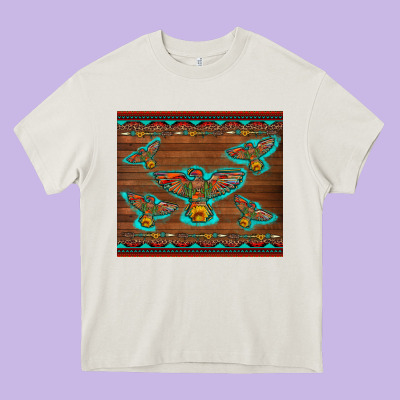 Western Thunderbird And Arrow With Aztec Leopard Heavy Core Tee Designed By Artiststas