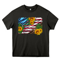 Asphalt usa flag and sunflower serape leopard and cactus Heavy Core Tee - Artiststas