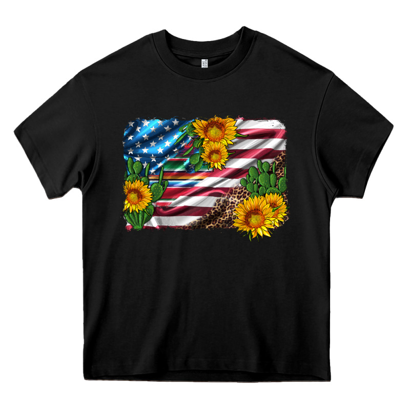 Usa Flag And Sunflower Serape Leopard And Cactus Heavy Core Tee by Artiststas | Teevron