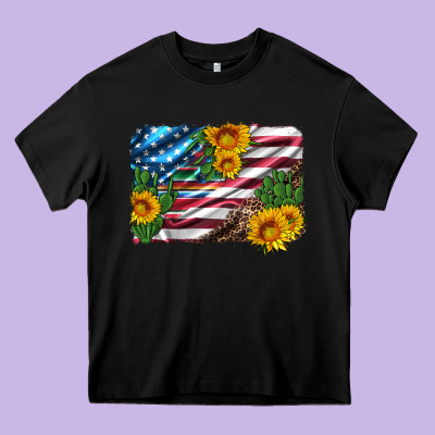 Usa Flag And Sunflower Serape Leopard And Cactus Heavy Core Tee Designed By Artiststas