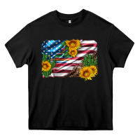 Black usa flag and sunflower serape leopard and cactus Heavy Core Tee - Artiststas