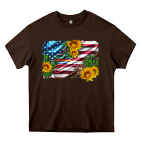 Chocolate Brown usa flag and sunflower serape leopard and cactus Heavy Core Tee - Artiststas