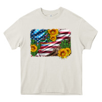 Cream usa flag and sunflower serape leopard and cactus Heavy Core Tee - Artiststas