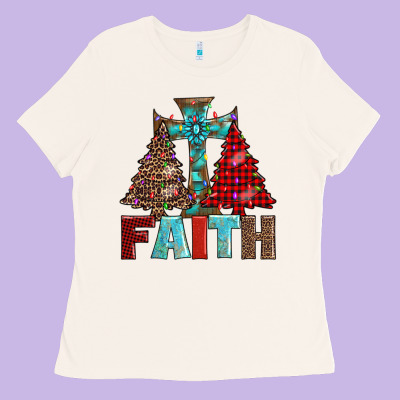Cross And Christmas Trees Ladies Tee Designed By Adodesignshop
