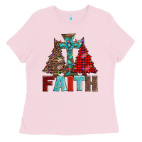 Bubblegum Pink cross and christmas trees Ladies Tee - AdoDesignShop