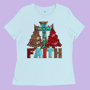 Cross And Christmas Trees Ladies Tee Designed By Adodesignshop
