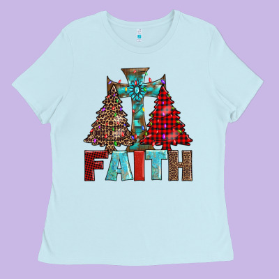 Cross And Christmas Trees Ladies Tee Designed By Adodesignshop