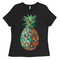 Black pineapple leopar turquoise serape summer Ladies Tee - Artiststas