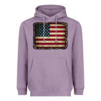 Lavender American Flag With Leopard Frame Heavyweight Hoodie - CowCowDesign