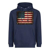 Navy American Flag With Leopard Frame Heavyweight Hoodie - CowCowDesign