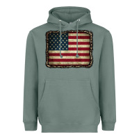 Sage American Flag With Leopard Frame Heavyweight Hoodie - CowCowDesign