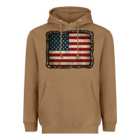 Toasted Coconut American Flag With Leopard Frame Heavyweight Hoodie - CowCowDesign
