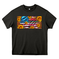 Asphalt usa flag and serape with leopard and sunflowers license plate Heavy Core Tee - Artiststas