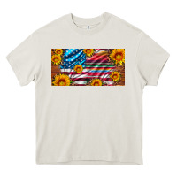 Cream usa flag and serape with leopard and sunflowers license plate Heavy Core Tee - Artiststas