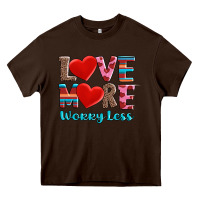Chocolate Brown love more worry less Heavy Core Tee - AdoDesignShop
