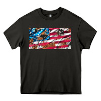 Asphalt usa flag and leopard with wood license plate Heavy Core Tee - Artiststas