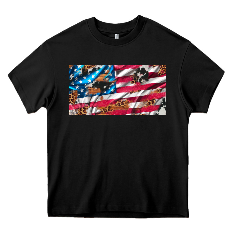 Usa Flag And Leopard With Wood License Plate Heavy Core Tee by Artiststas | Teevron