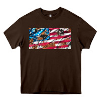 Chocolate Brown usa flag and leopard with wood license plate Heavy Core Tee - Artiststas