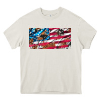 Cream usa flag and leopard with wood license plate Heavy Core Tee - Artiststas