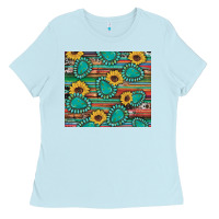 Baby Blue western gemstone sunflowers serape cowhide glitter wooden Ladies Tee - Artiststas