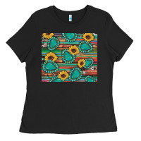 Black western gemstone sunflowers serape cowhide glitter wooden Ladies Tee - Artiststas