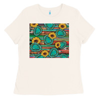 Bone western gemstone sunflowers serape cowhide glitter wooden Ladies Tee - Artiststas