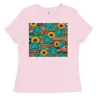 Western Gemstone Sunflowers Serape Cowhide Glitter Wooden Ladies Tee | Teevron