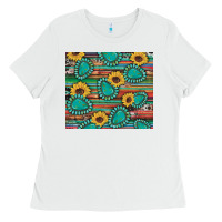 White western gemstone sunflowers serape cowhide glitter wooden Ladies Tee - Artiststas