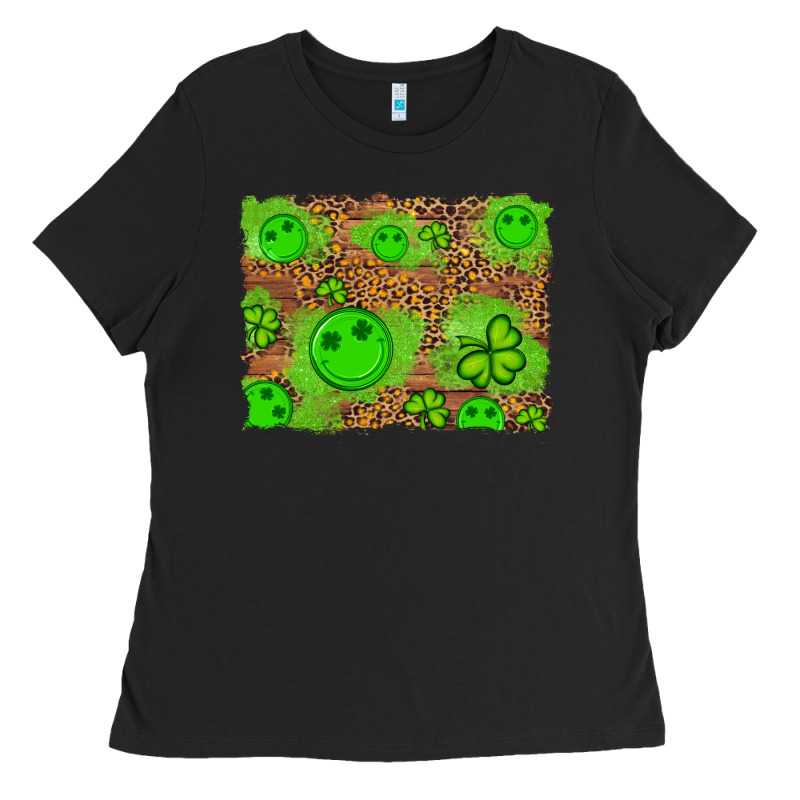 Shamrock Glitter Leopard And Wood Background Ladies Tee by Artiststas | Teevron
