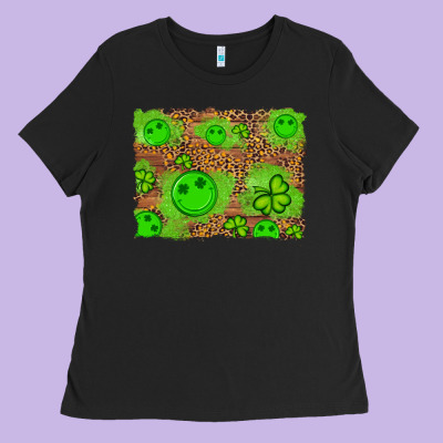 Shamrock Glitter Leopard And Wood Background Ladies Tee Designed By Artiststas