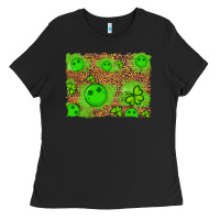 Black shamrock glitter leopard and wood background Ladies Tee - Artiststas