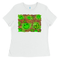 White shamrock glitter leopard and wood background Ladies Tee - Artiststas