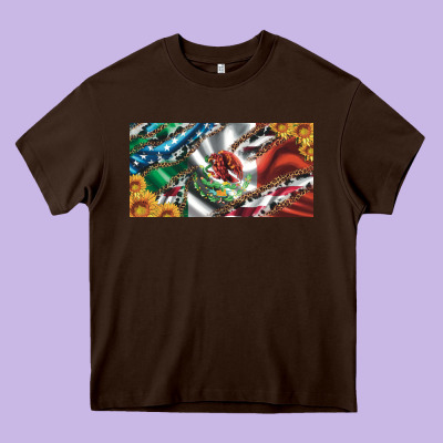Usa Flag And Mexico Flag With Sunflower And Cowhide  License Plate Heavy Core Tee Designed By Artiststas
