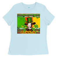 Baby Blue saint patricks cow and hat with sunflower and shamrock Ladies Tee - Artiststas